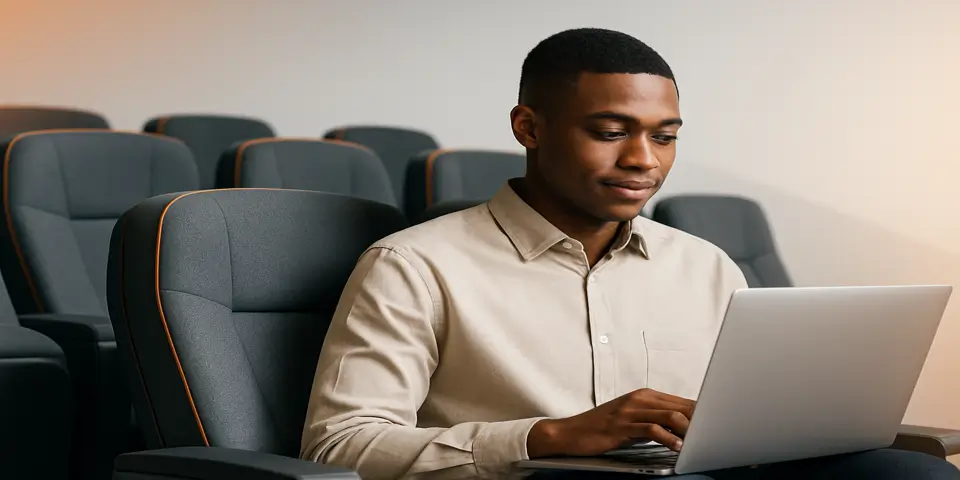 Cinema manager analyzing AI insights on a digital dashboard for theatre performance optimization