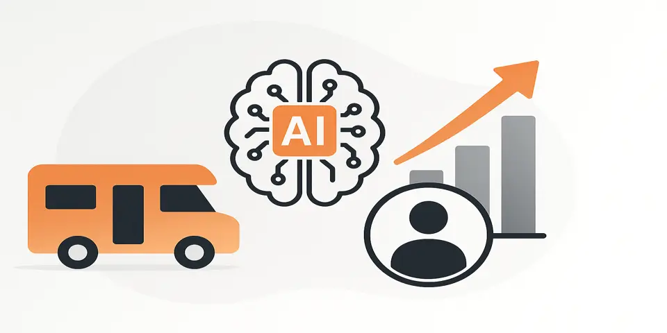 Abstract AI and sales analytics elements representing digital transformation in RV dealerships