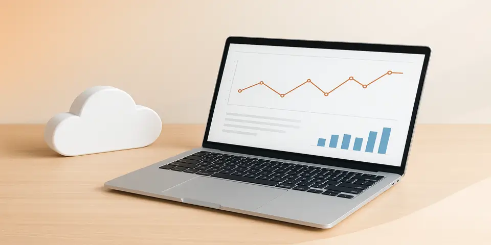 Digital screen showing cloud business performance graphs and analytics indicators