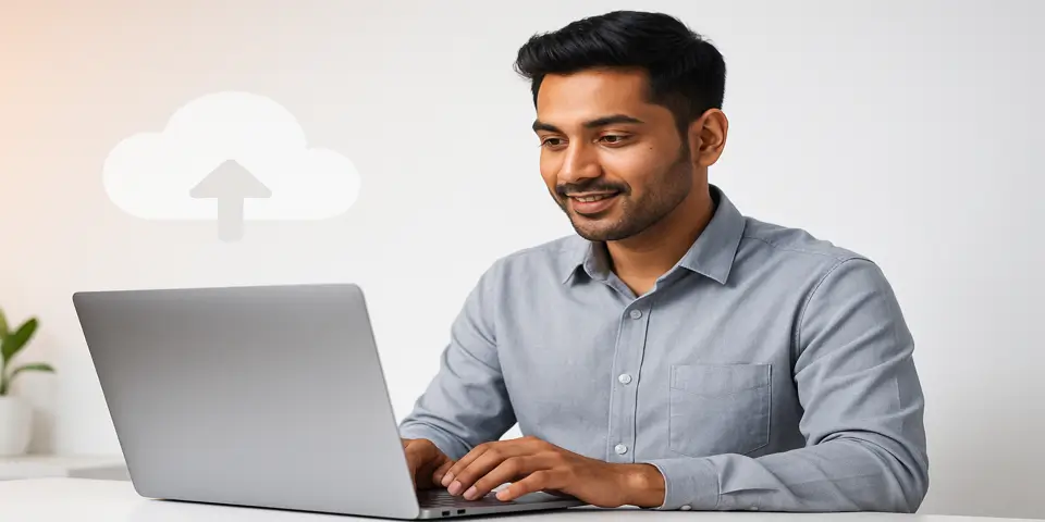 Expert reviewing cloud analytics and performance metrics using a modern digital interface