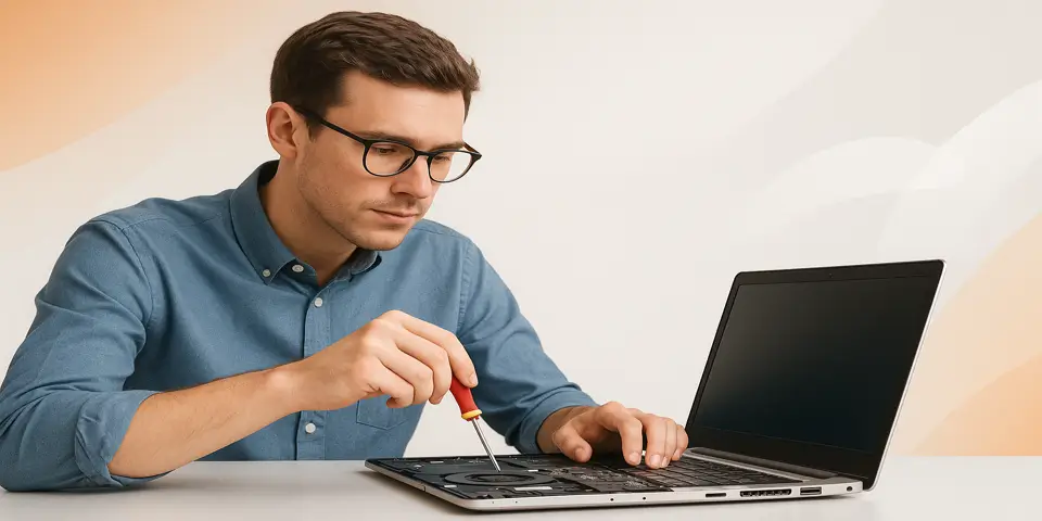 Technician reviewing customer and sales metrics on a digital dashboard for business improvement