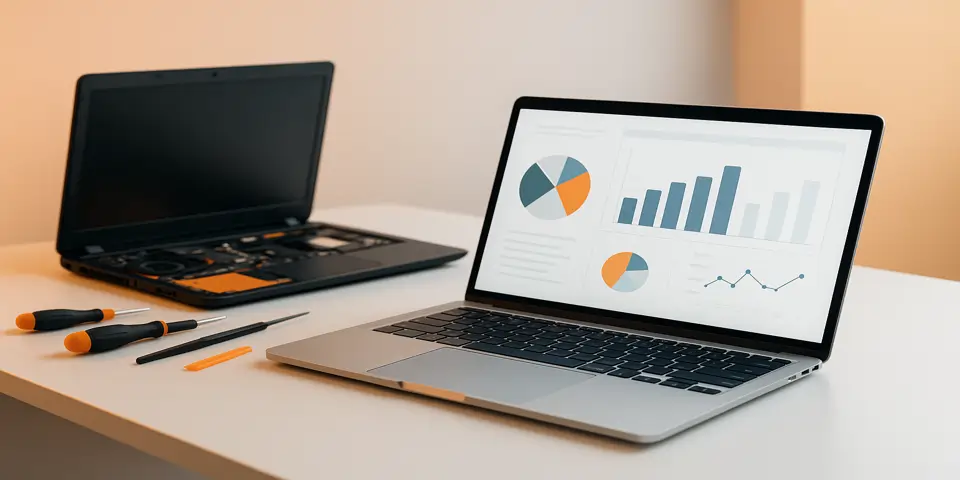 Close-up of a digital analytics dashboard displaying growth charts and performance indicators