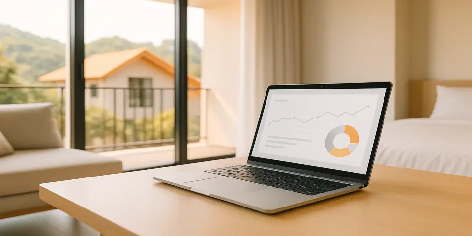 Digital booking analytics dashboard displaying performance charts and conversion metrics