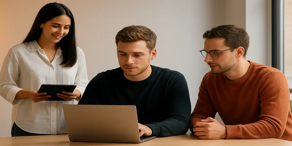 Team collaborating over marketing analytics dashboards to strengthen startup growth through digital strategy