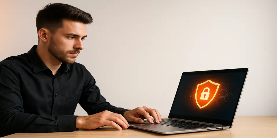 Cybersecurity specialist monitoring AI-powered real-time threat detection tools on a digital analytics screen