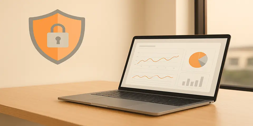 Close-up screen showing cybersecurity analytics metrics and automated threat-prevention performance charts