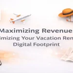 Digital marketing visuals representing vacation rental revenue growth and online optimization strategy