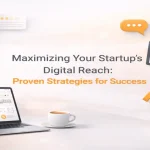 Digital marketing visuals representing startup growth, online reach, and scalable digital strategies