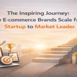 E commerce growth journey showing steps from startup stage to market leadership