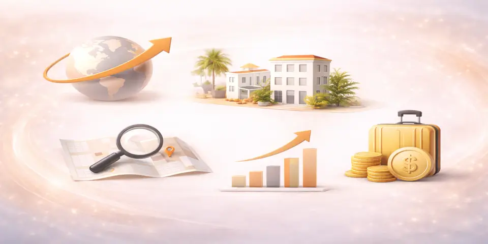 Abstract representation of hospitality market expansion and global reach