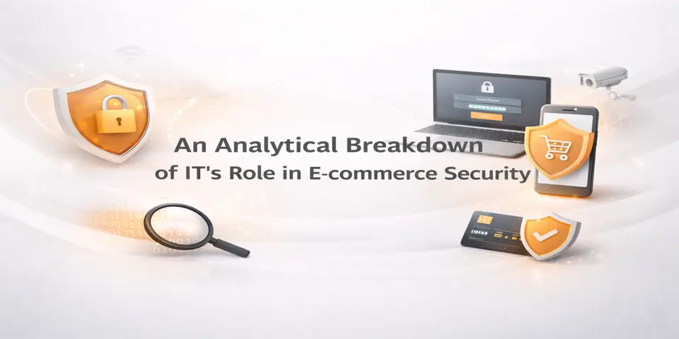 An Analytical Breakdown of IT Role in E-commerce Security featured image with cybersecurity and ecommerce protection elements