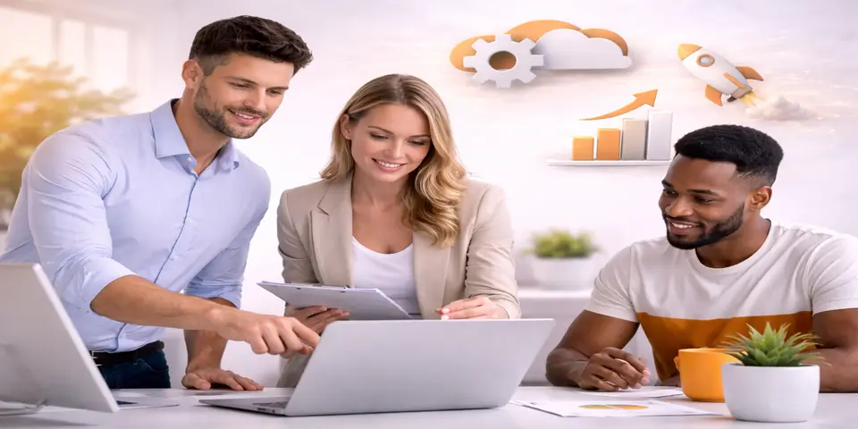 Team collaborating on SaaS scalability strategy using IT solutions