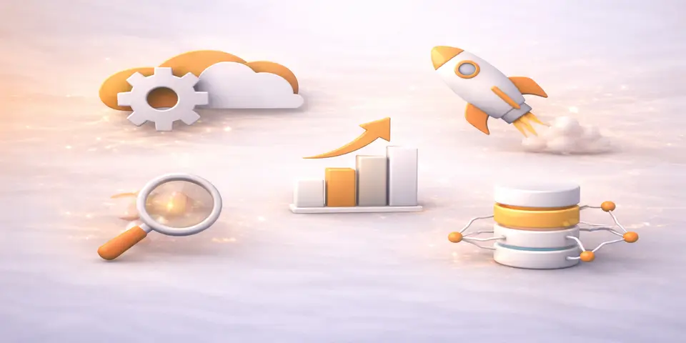 Cloud, analytics, and rocket icons representing IT-driven SaaS scalability growth