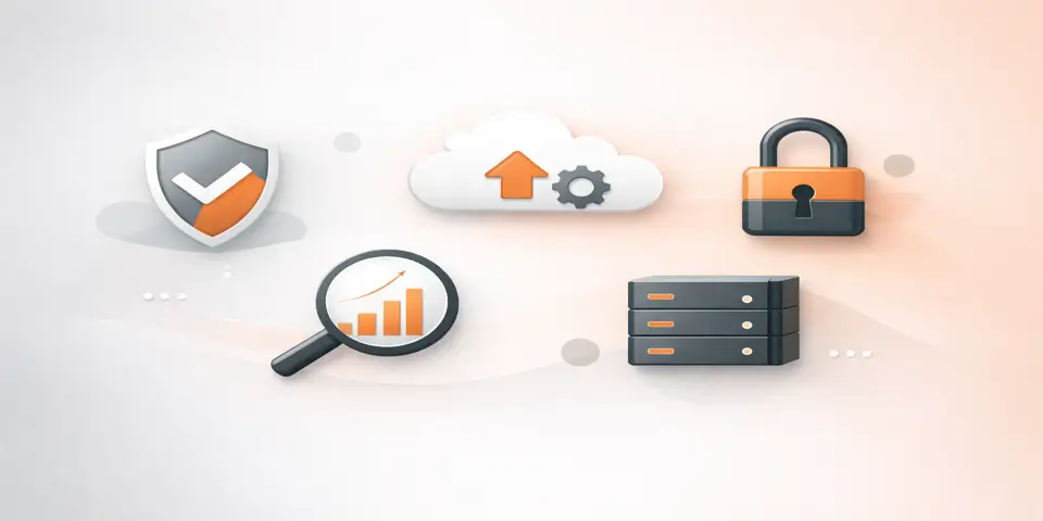 cloud infrastructure security and analytics icons representing SaaS IT best practices