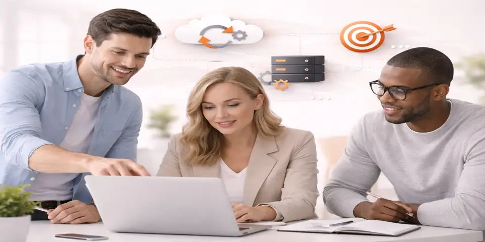 SaaS team collaborating on outsourcing strategy and cloud infrastructure growth