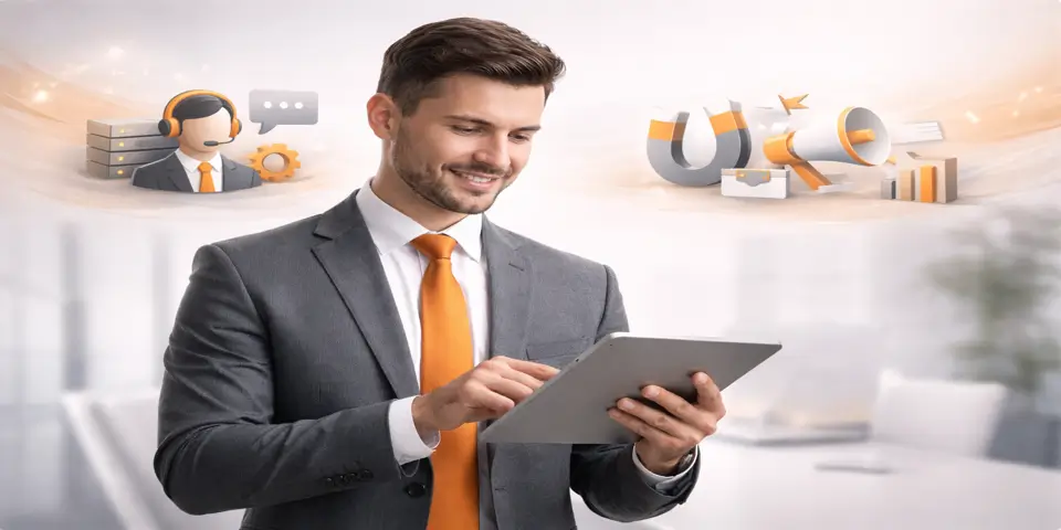 SaaS professional analyzing outsourcing strategy for support and marketing