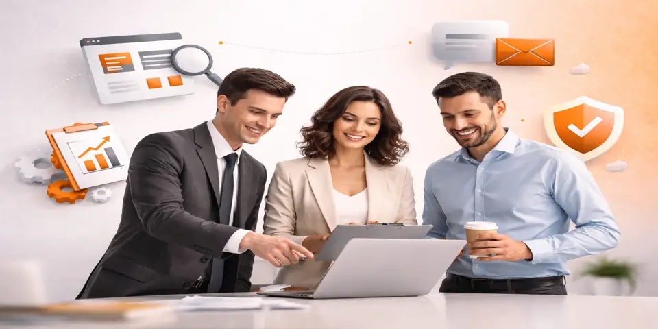 team collaborating on consulting website design and digital strategy