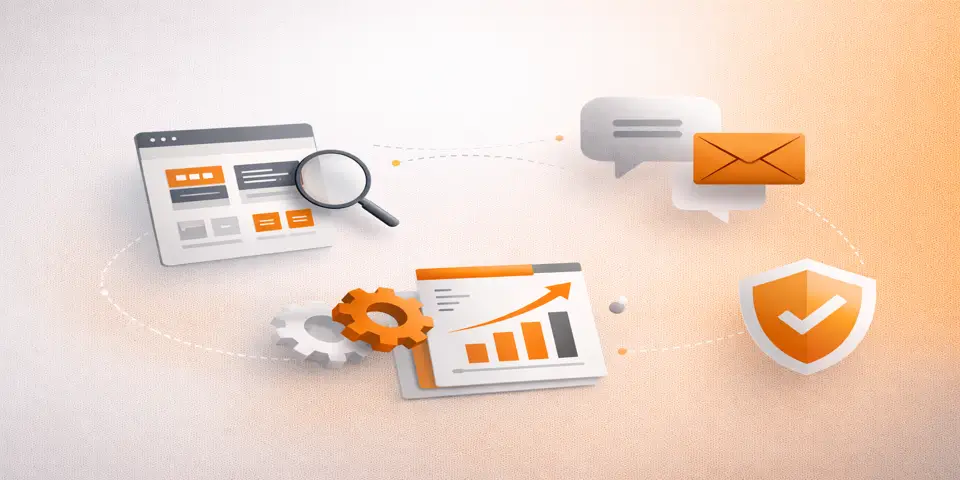 abstract icons representing consulting website design and digital strategy concepts