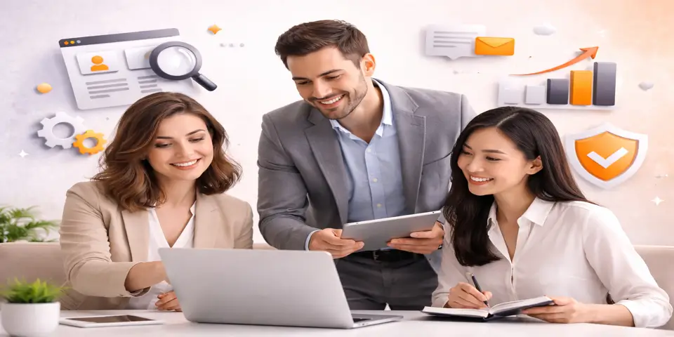 team collaborating on ux ui design strategies for consulting website success