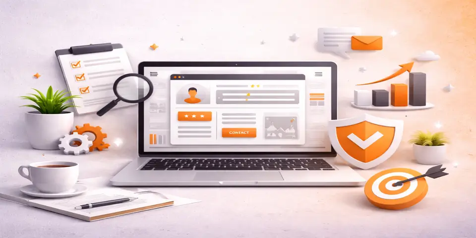 laptop displaying ux ui consulting website interface with analytics and user experience elements