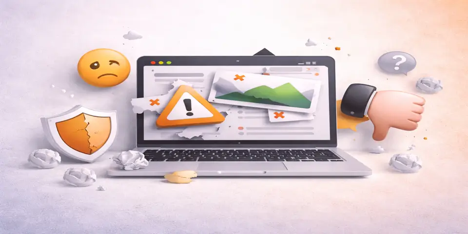 laptop displaying poor consulting website design with errors and broken elements