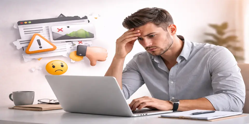 consultant frustrated with poor website design affecting credibility