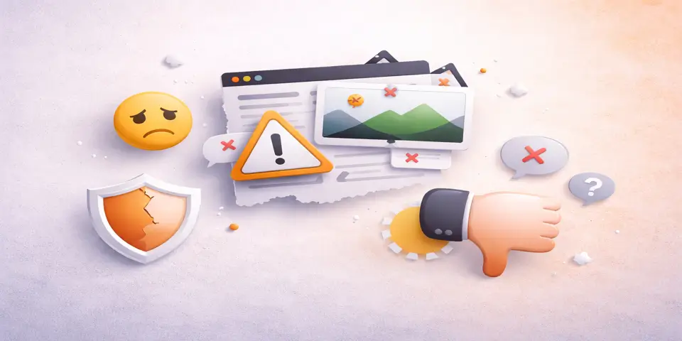 abstract icons showing website design issues affecting consulting credibility