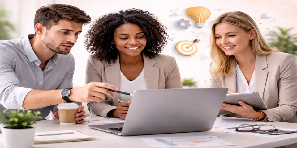 team discussing latest web design trends for consulting websites