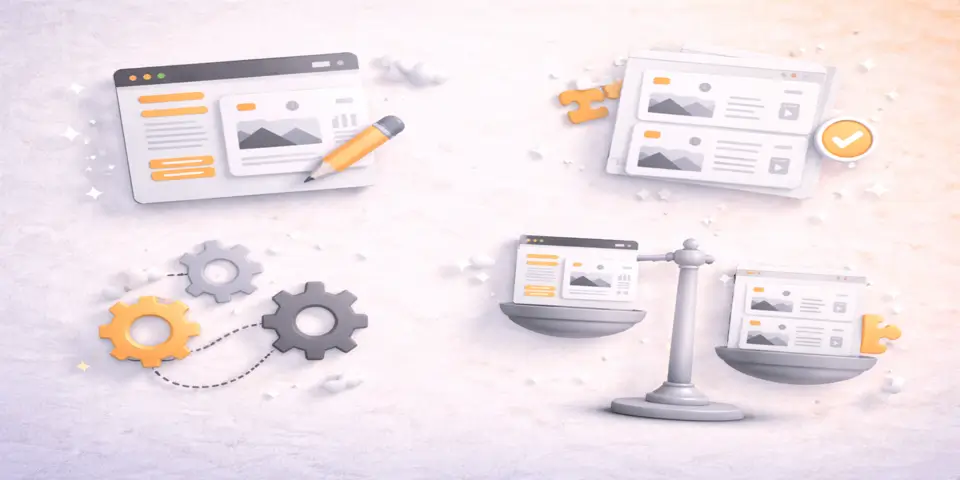 abstract icons showing custom website design versus template based website concepts