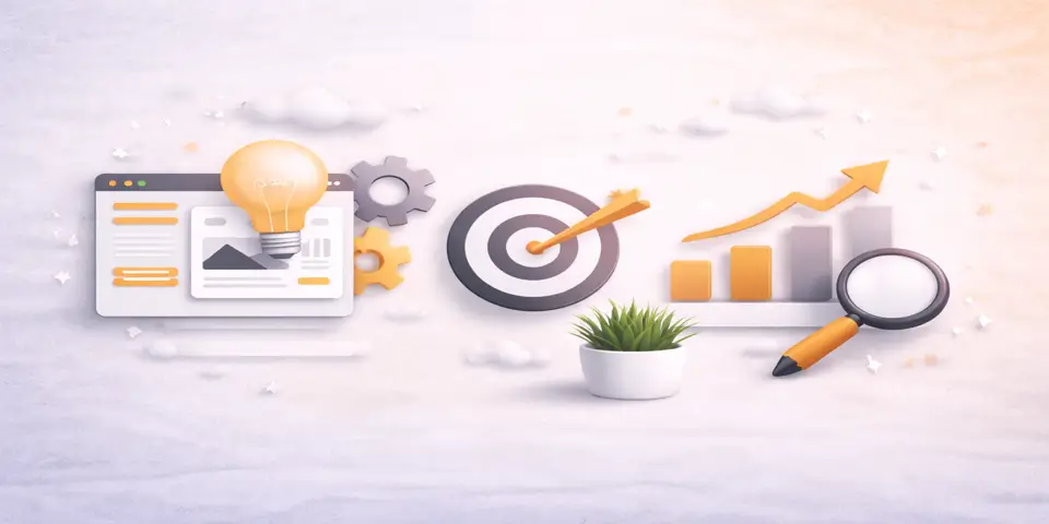 abstract icons representing future web design trends and innovation in consulting