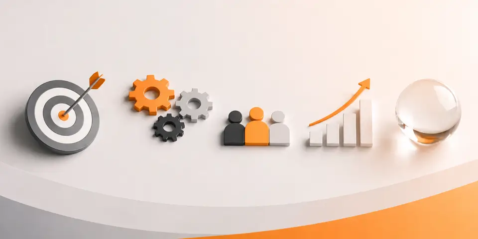 minimal abstract business icons representing effective web design practices for consulting firms