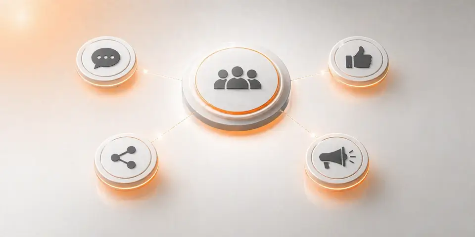 minimal abstract social media icons representing consulting visibility and audience engagement