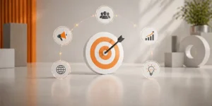 minimal abstract digital marketing icons representing consulting growth and future strategy