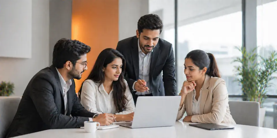 consulting team collaborating on AI strategy to improve consulting services and business growth