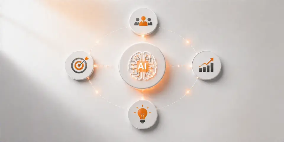 minimal abstract AI icons representing consulting services enhancement and digital transformation
