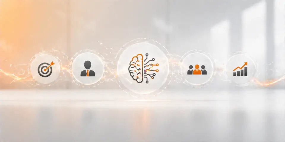 minimal abstract AI icons representing consulting industry transformation innovation and business intelligence