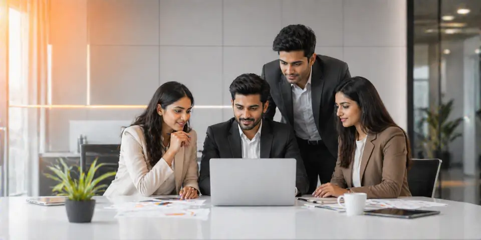 consulting team collaborating on AI strategy for business intelligence and consulting industry transformation