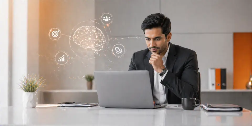 professional business leader using AI insights to improve consulting strategy and digital transformation