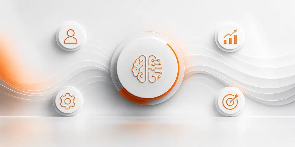 Minimal AI consulting technology icons with modern abstract business design