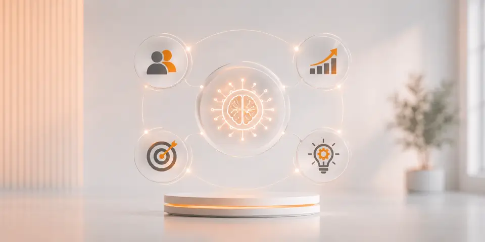 Minimal AI consulting future concept with business growth and innovation icons