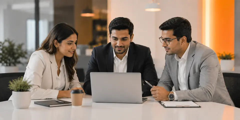 Consulting team collaborating on robust IT strategies and digital business solutions