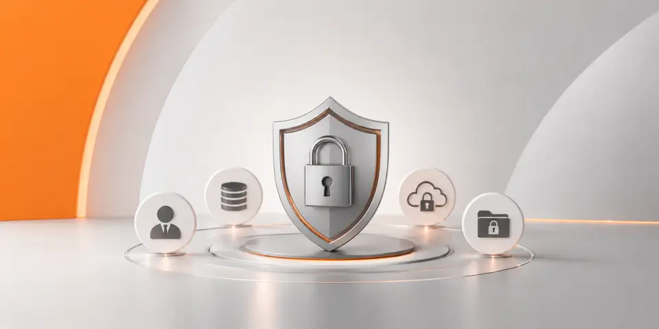 Minimal cybersecurity icons representing secure consulting data protection and IT infrastructure