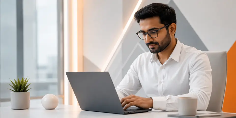 IT consulting professional working in a modern innovation-driven office environment
