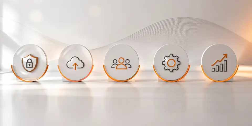 Minimal abstract IT practice icons for consulting business scalability