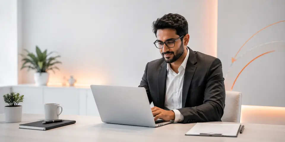 IT consulting professional working on scalable technology solutions in office