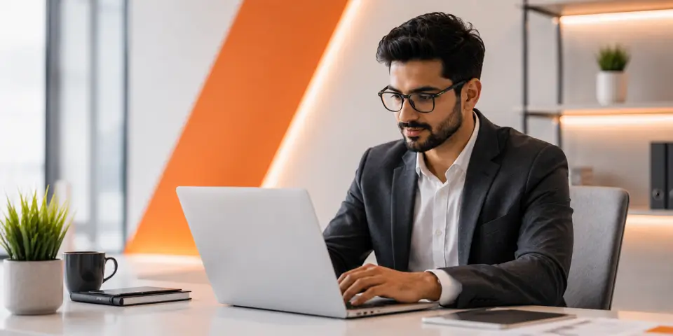 Entrepreneur working on corporate website design and user experience improvements
