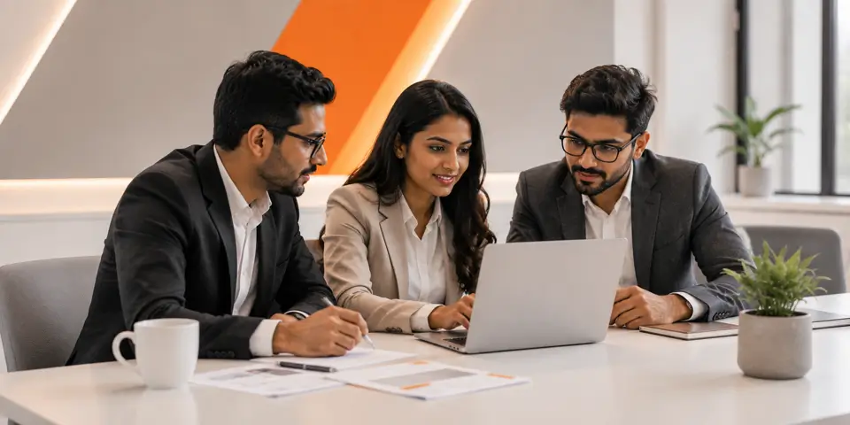 Corporate UX/UI team collaborating on website growth and user experience
