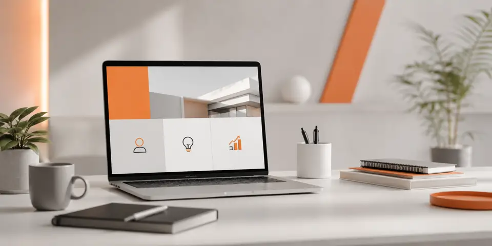 Modern workspace with laptop showcasing UX/UI website design concepts