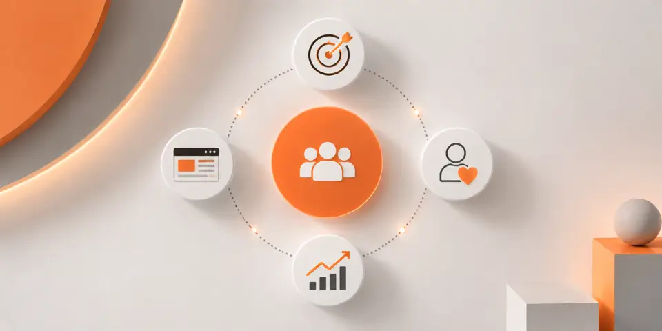 Minimal abstract UX/UI icons representing website growth and user engagement