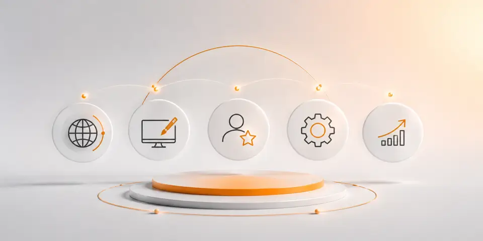Minimal abstract icons representing future web design trends, innovation, UX, and digital growth